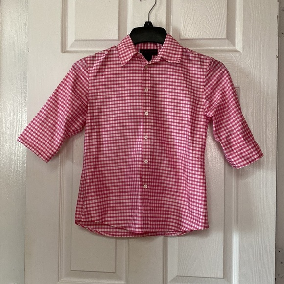 VTG Ralph Lauren Pink White Gingham Silk Button Down Shirt - Picture 4 of 12